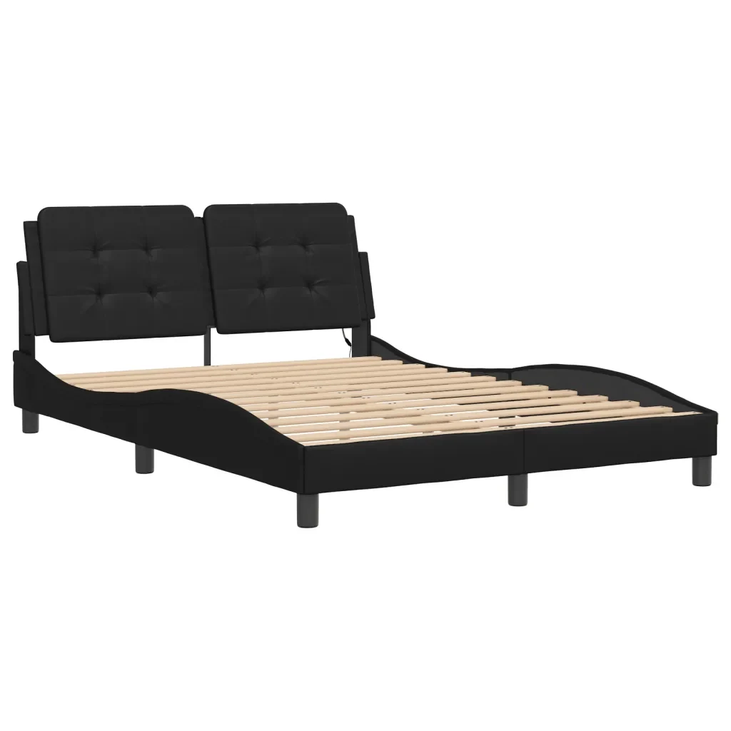 Letto matrimoniale | Letto per adulti | Giroletto con LED senza Materasso Zadar Nero 140x200 cm - Image 3
