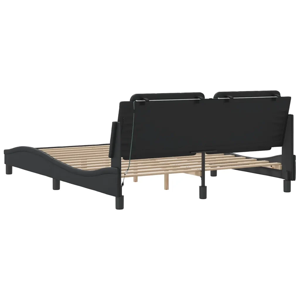 Letto matrimoniale | Letto per adulti | Giroletto con LED senza Materasso Zadar Nero 160x200 cm - Image 9