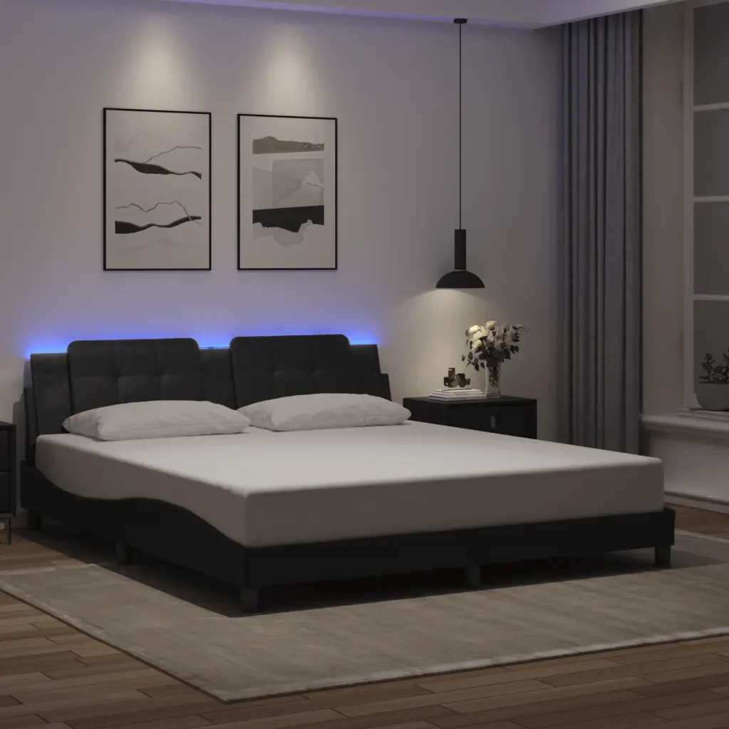 Letto matrimoniale | Letto per adulti | Giroletto con LED senza Materasso Zadar Nero 180x200 cm - Image 2