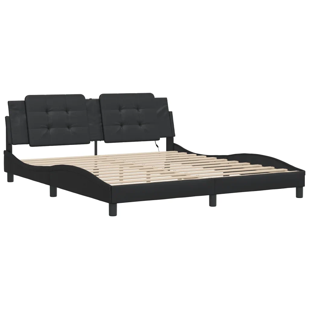 Letto matrimoniale | Letto per adulti | Giroletto con LED senza Materasso Zadar Nero 180x200 cm - Image 3