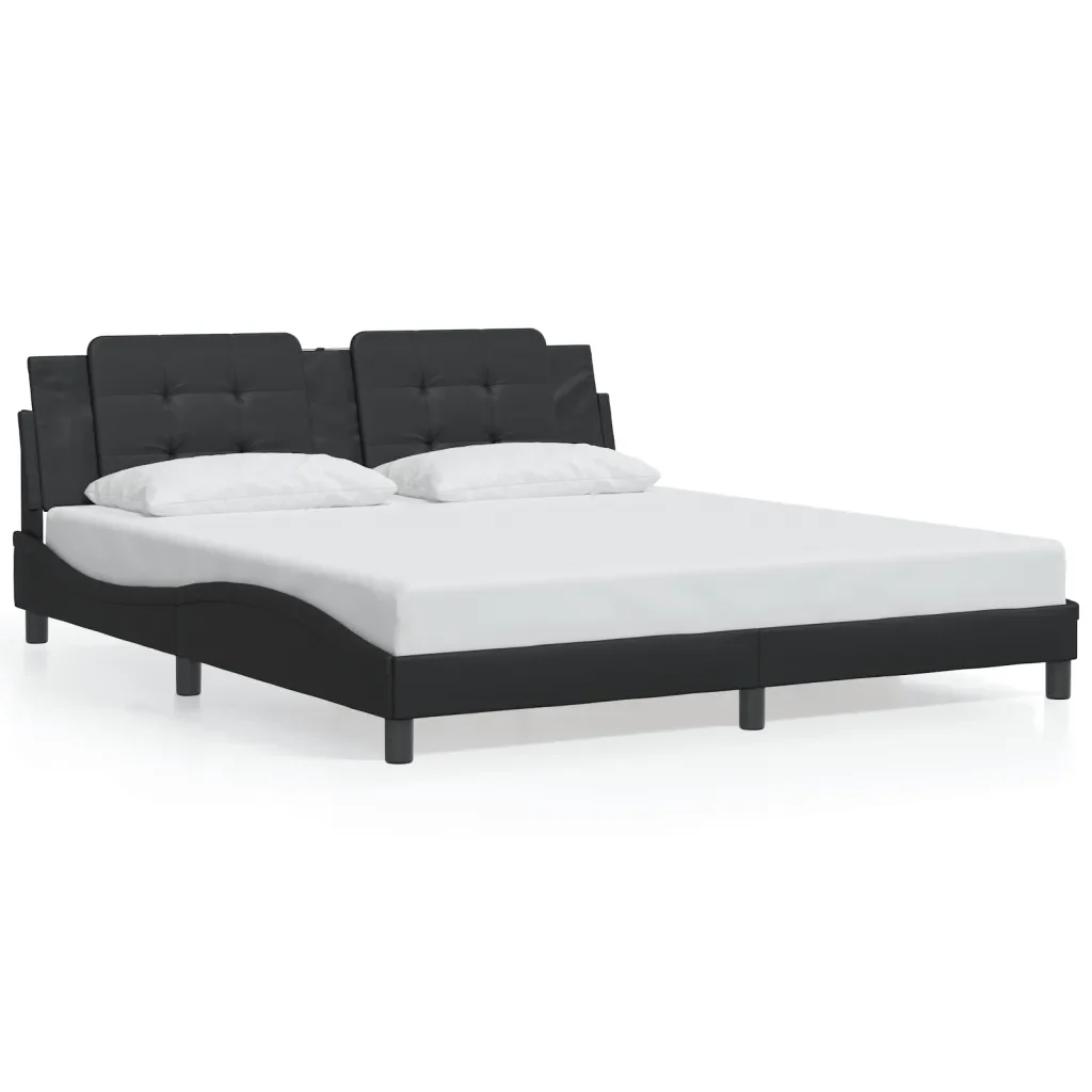 Letto matrimoniale | Letto per adulti | Giroletto con LED senza Materasso Zadar Nero 180x200 cm - Image 5