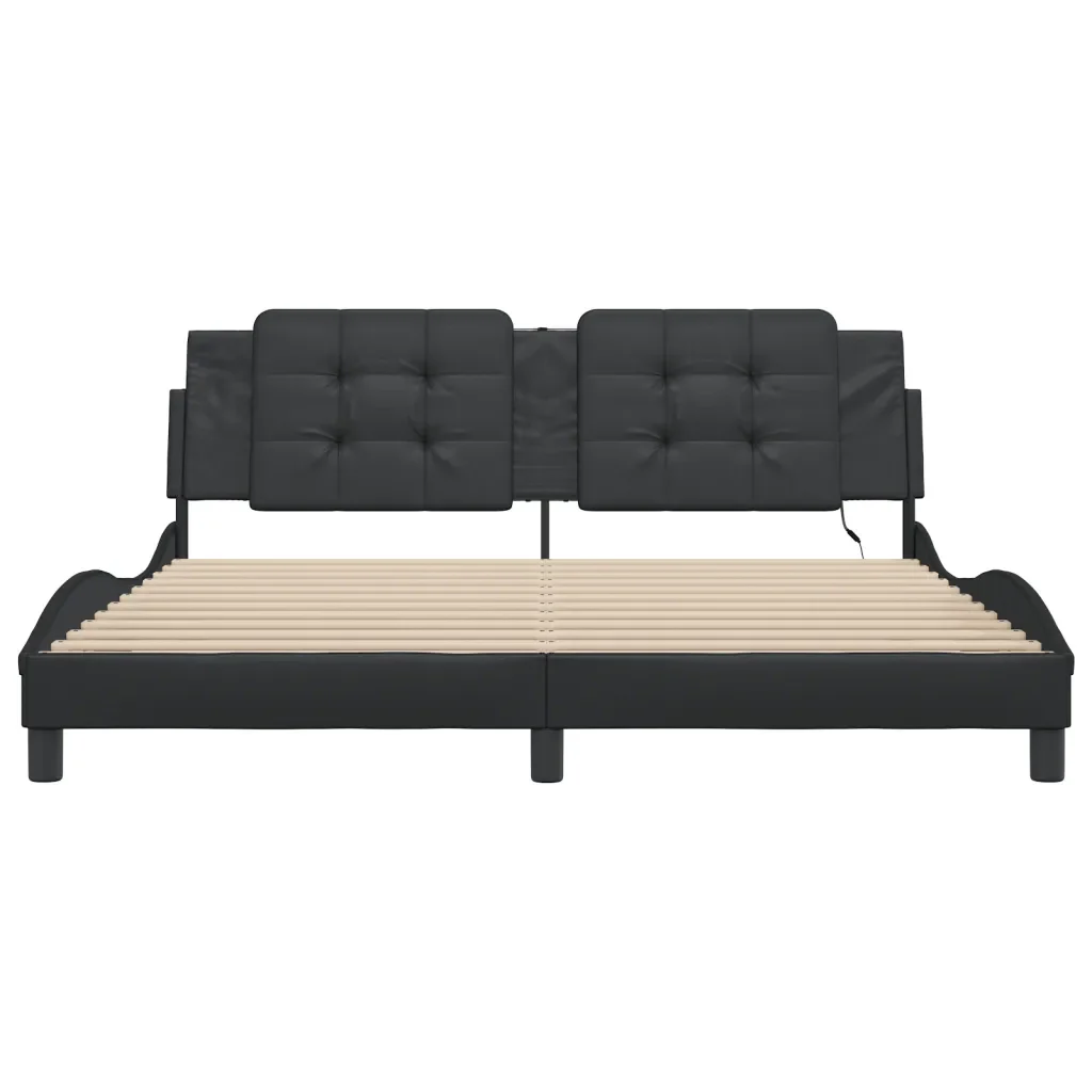 Letto matrimoniale | Letto per adulti | Giroletto con LED senza Materasso Zadar Nero 180x200 cm - Image 6