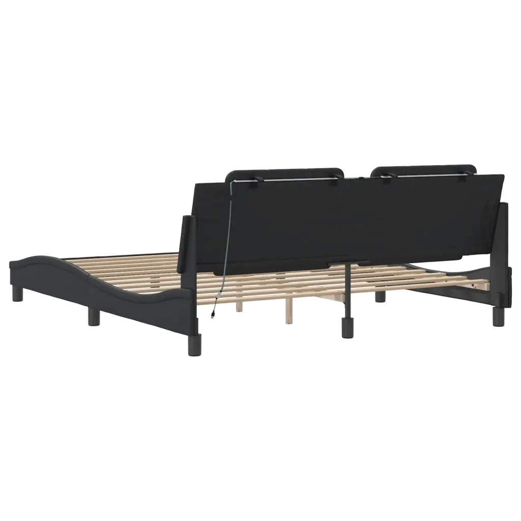 Letto matrimoniale | Letto per adulti | Giroletto con LED senza Materasso Zadar Nero 180x200 cm - Image 9