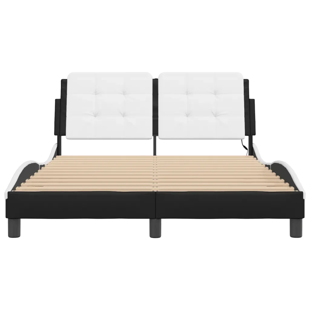 Letto matrimoniale | Letto per adulti | Giroletto con LED senza Materasso Zadar Nero e Bianco 120x200 cm - Image 6