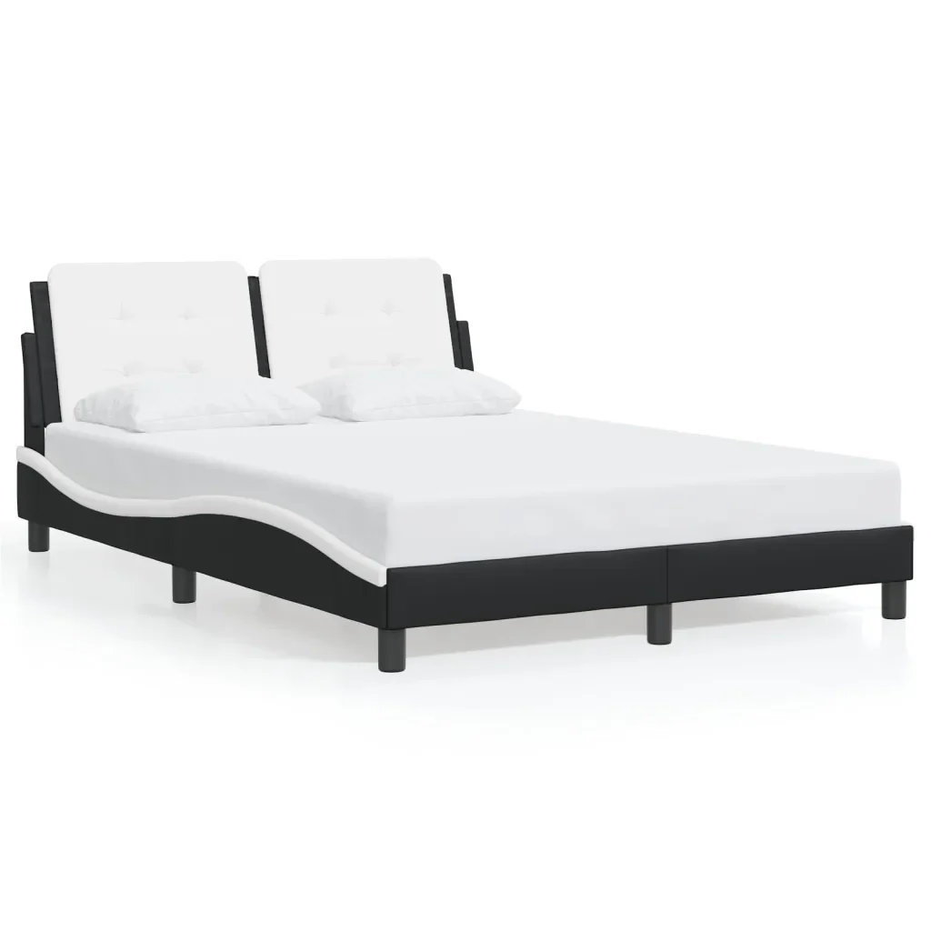 Letto matrimoniale | Letto per adulti | Giroletto con LED senza Materasso Zadar Nero e Bianco 140x190 cm - Image 5
