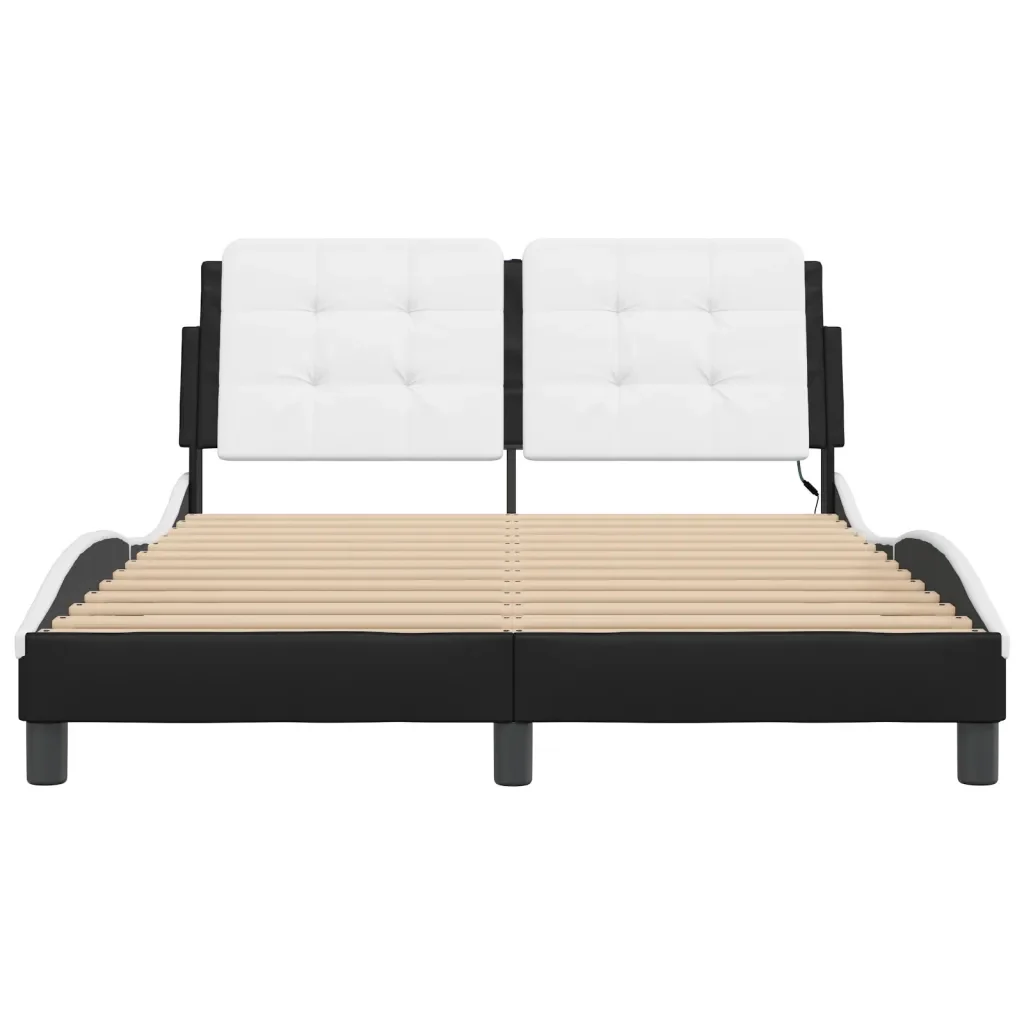 Letto matrimoniale | Letto per adulti | Giroletto con LED senza Materasso Zadar Nero e Bianco 140x190 cm - Image 6