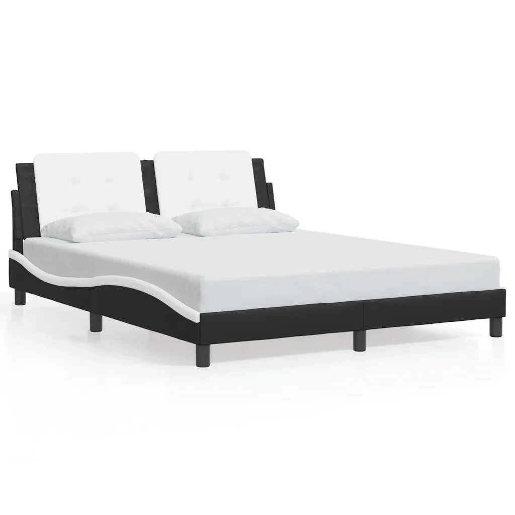 Letto matrimoniale | Letto per adulti | Giroletto con LED senza Materasso Zadar Nero e Bianco 160x200 cm - Image 5