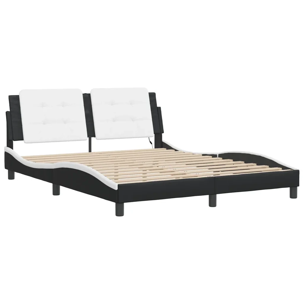 Letto matrimoniale | Letto per adulti | Giroletto con LED senza Materasso Zadar Nero e Bianco 160x200 cm - Image 7