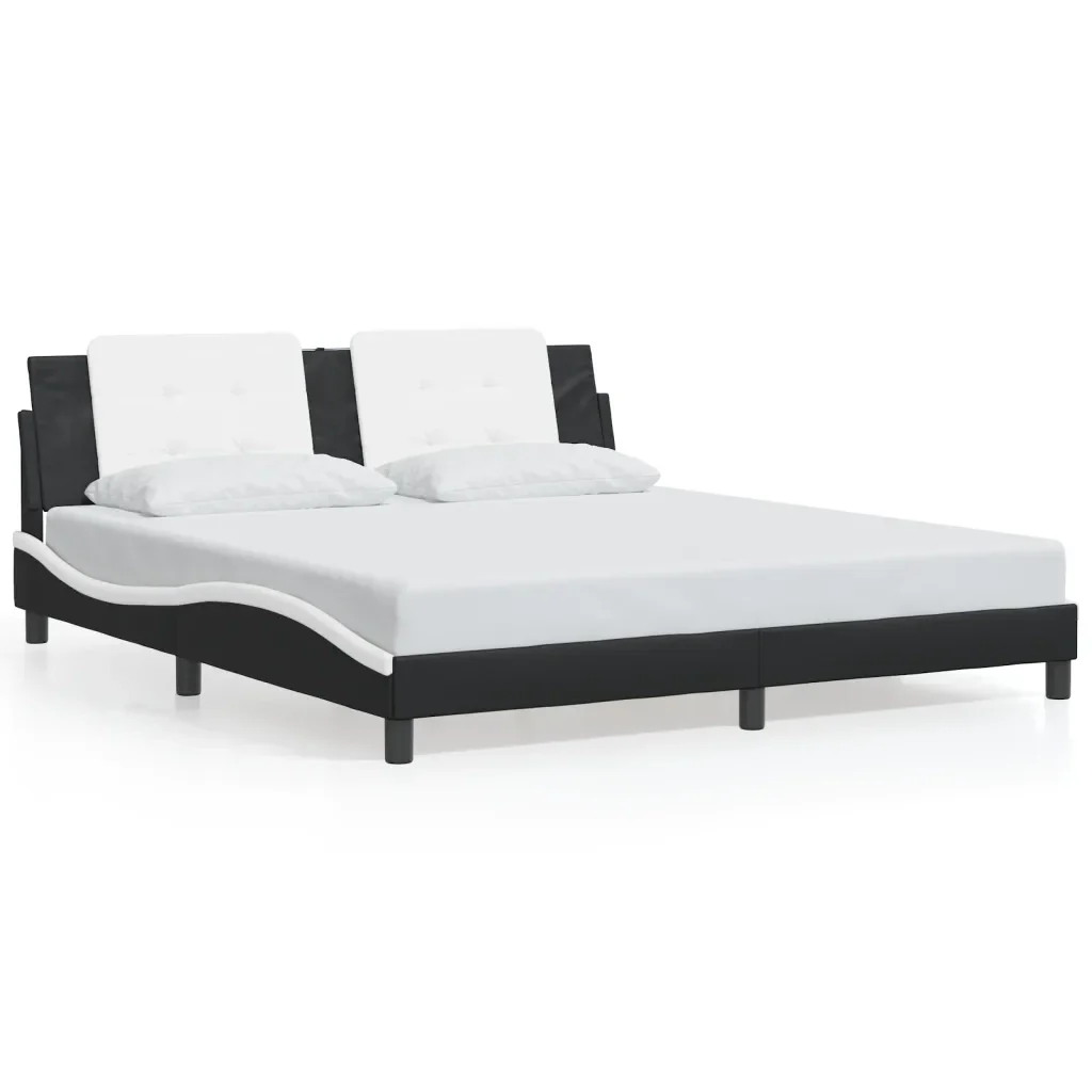 Letto matrimoniale | Letto per adulti | Giroletto con LED senza Materasso Zadar Nero e Bianco 180x200 cm - Image 5