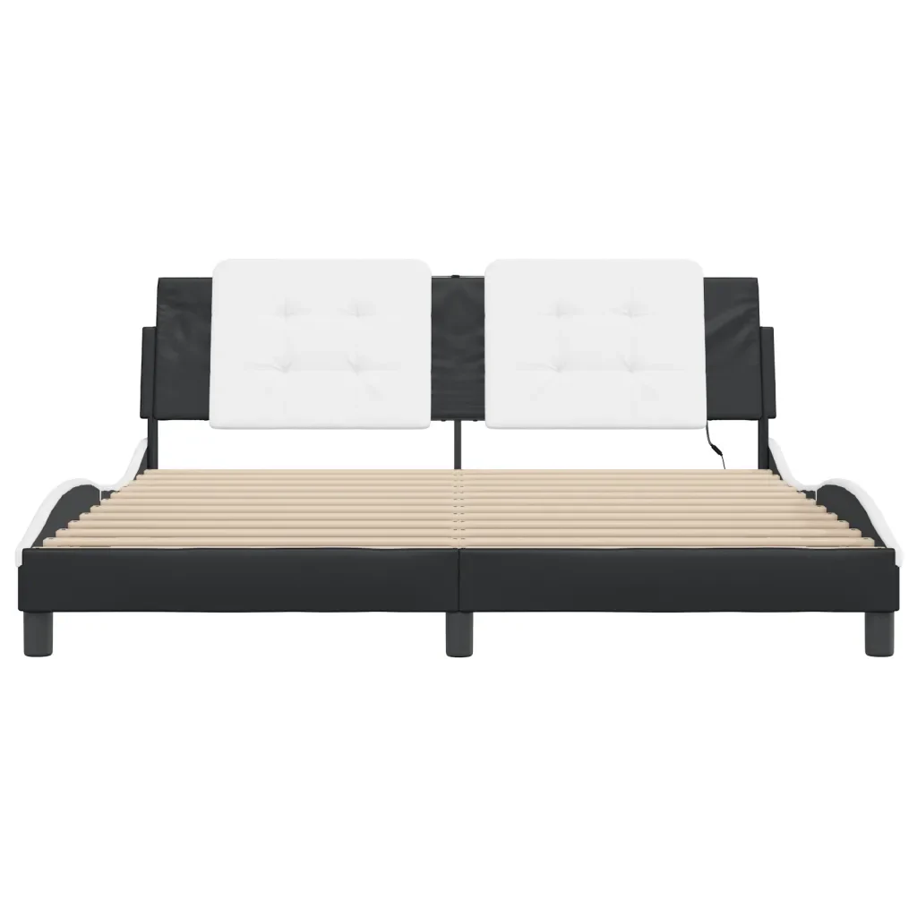 Letto matrimoniale | Letto per adulti | Giroletto con LED senza Materasso Zadar Nero e Bianco 180x200 cm - Image 6