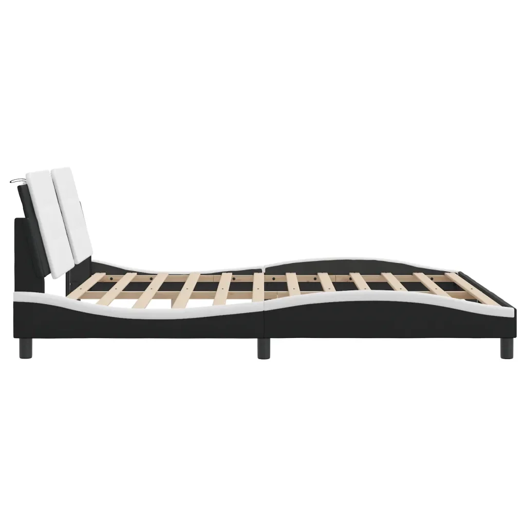 Letto matrimoniale | Letto per adulti | Giroletto con LED senza Materasso Zadar Nero e Bianco 180x200 cm - Image 8