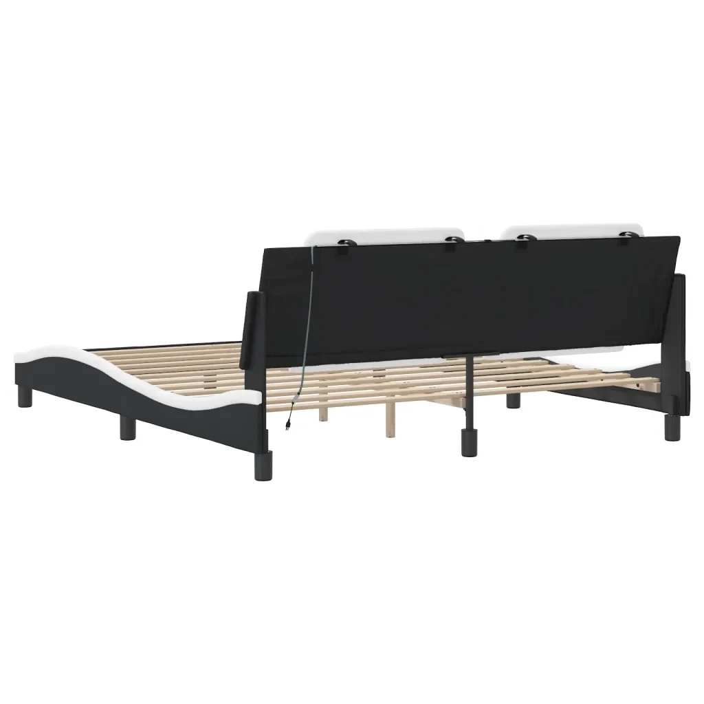 Letto matrimoniale | Letto per adulti | Giroletto con LED senza Materasso Zadar Nero e Bianco 180x200 cm - Image 9