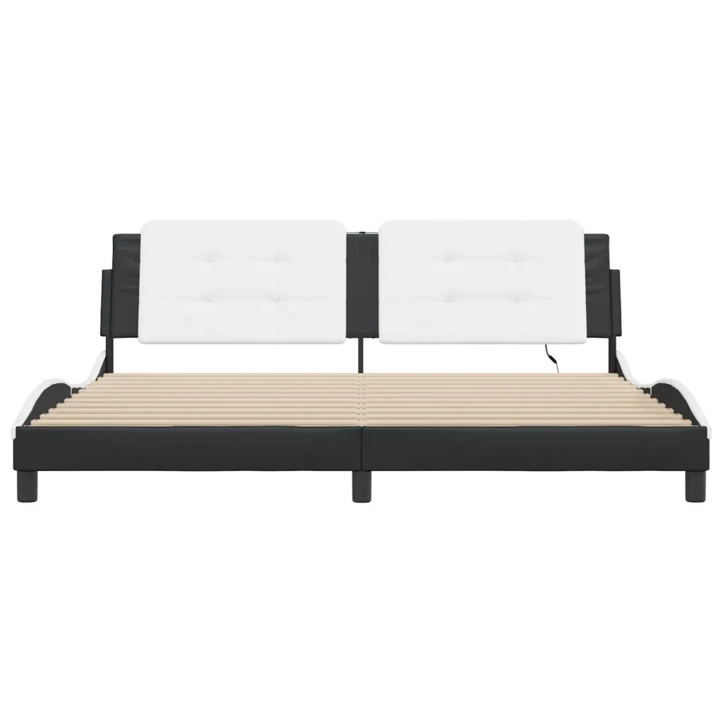 Letto matrimoniale | Letto per adulti | Giroletto con LED senza Materasso Zadar Nero e Bianco 200x200 cm - Image 6