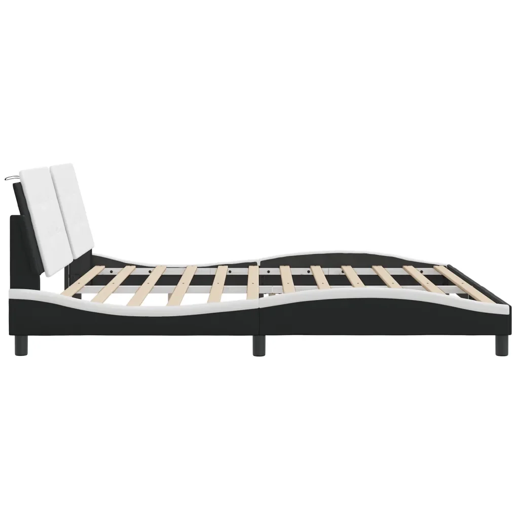 Letto matrimoniale | Letto per adulti | Giroletto con LED senza Materasso Zadar Nero e Bianco 200x200 cm - Image 8