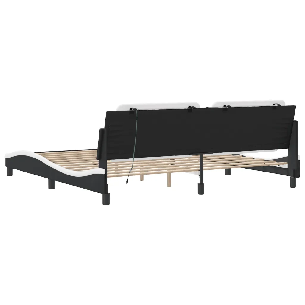 Letto matrimoniale | Letto per adulti | Giroletto con LED senza Materasso Zadar Nero e Bianco 200x200 cm - Image 9