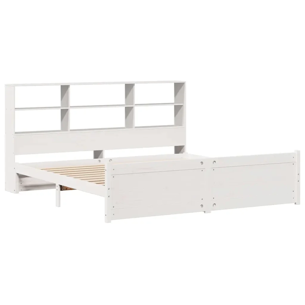 Letto matrimoniale | Letto per adulti | Giroletto con Libreria senza Materasso 180x200 cm in Legno Pino - Image 4