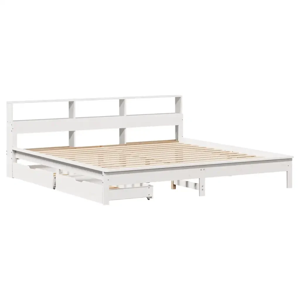 Letto matrimoniale | Letto per adulti | Giroletto con Libreria senza Materasso 180x200 cm in Legno Pino - Image 4