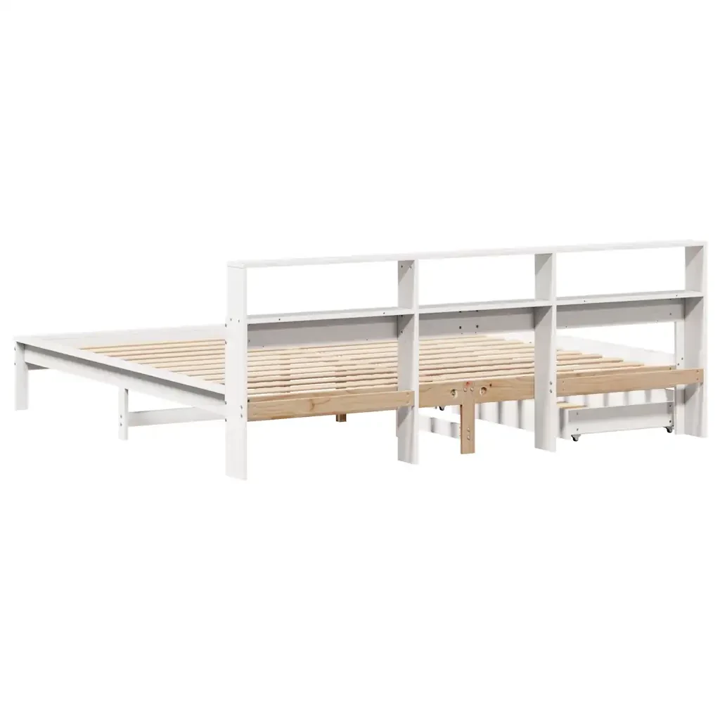 Letto matrimoniale | Letto per adulti | Giroletto con Libreria senza Materasso 180x200 cm in Legno Pino - Image 6