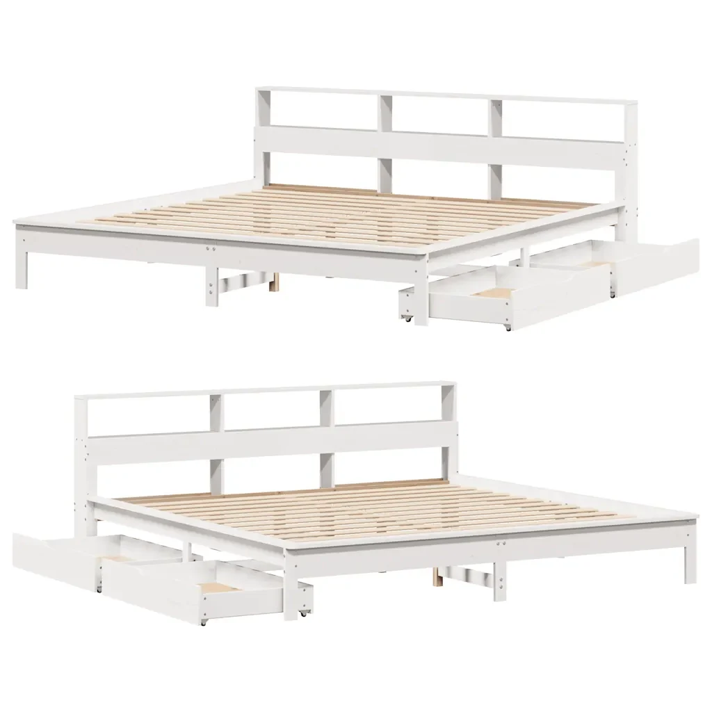 Letto matrimoniale | Letto per adulti | Giroletto con Libreria senza Materasso 180x200 cm in Legno Pino - Image 9