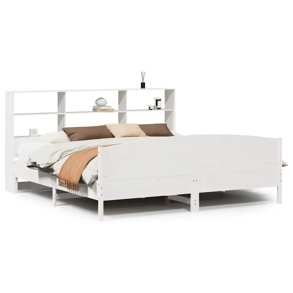 Letto matrimoniale | Letto per adulti | Giroletto con Libreria senza Materasso 180x200 cm in Legno Pino