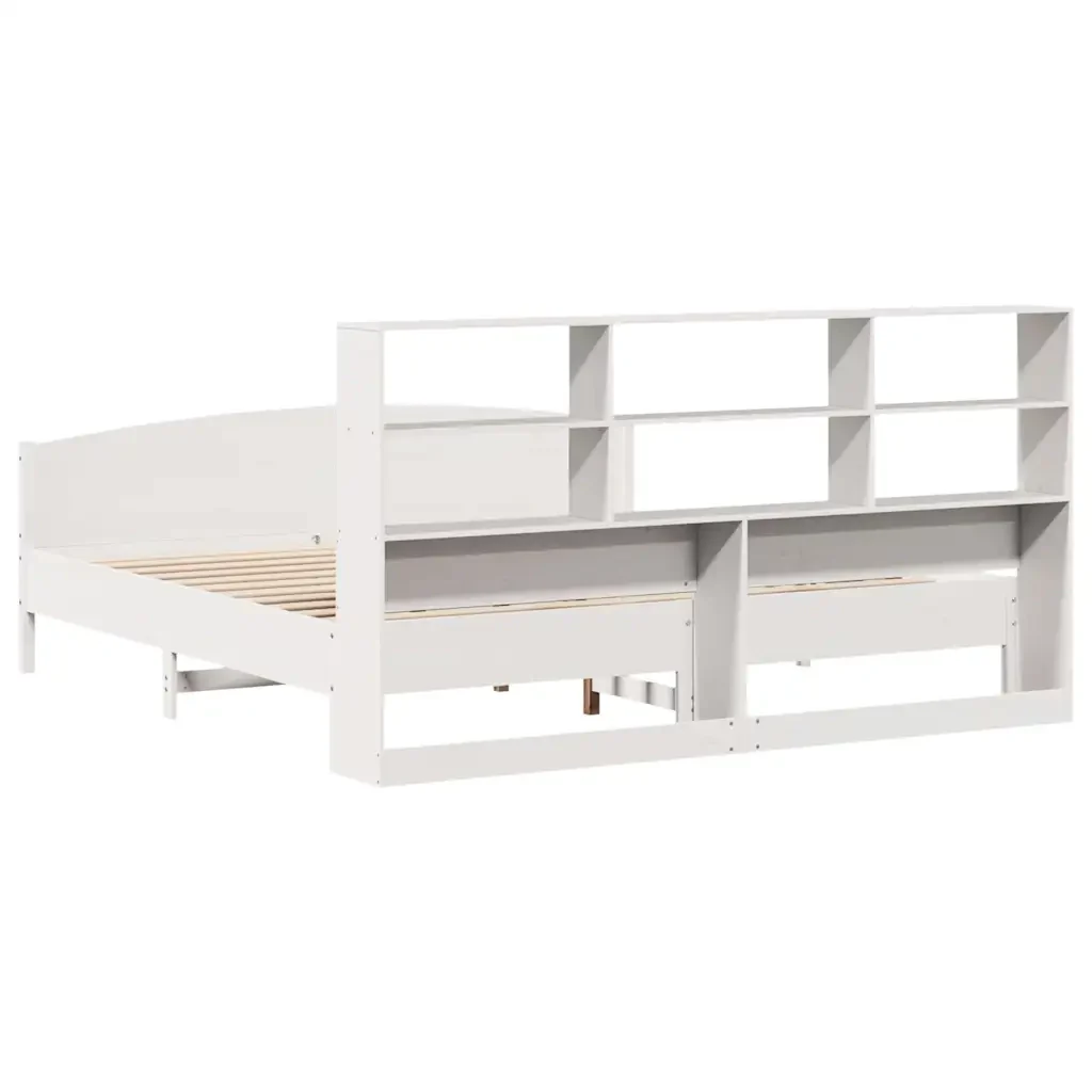 Letto matrimoniale | Letto per adulti | Giroletto con Libreria senza Materasso 180x200 cm in Legno Pino - Image 6