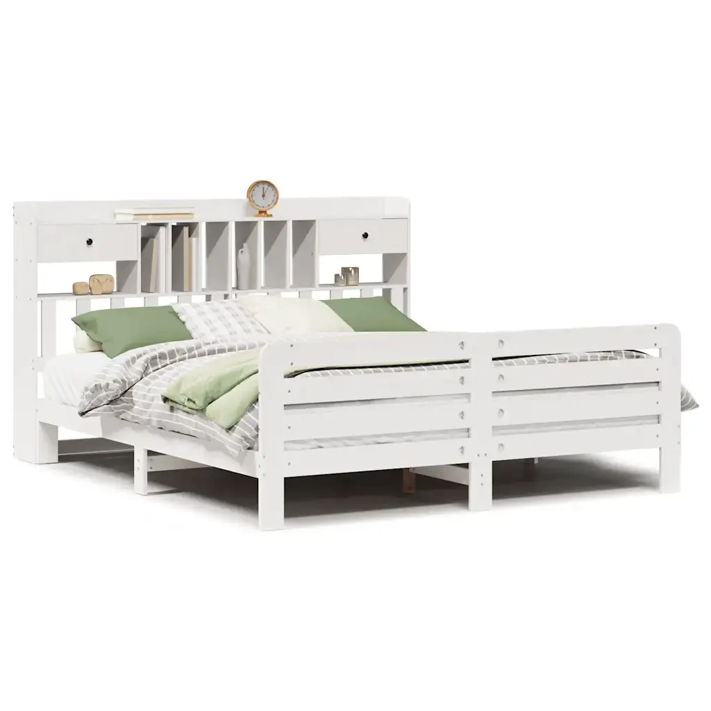 Letto matrimoniale | Letto per adulti | Giroletto con Libreria senza Materasso 180x200 cm in Legno Pino