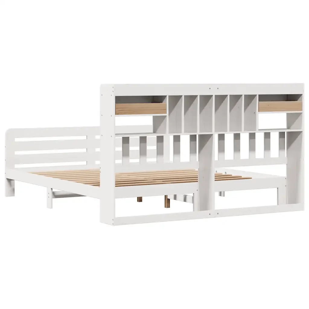 Letto matrimoniale | Letto per adulti | Giroletto con Libreria senza Materasso 180x200 cm in Legno Pino - Image 8