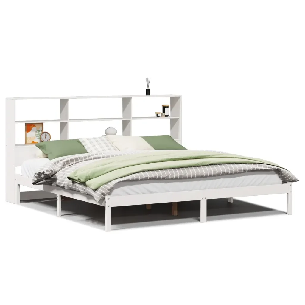 Letto matrimoniale | Letto per adulti | Giroletto con Libreria senza Materasso 180x200 cm in Legno Pino