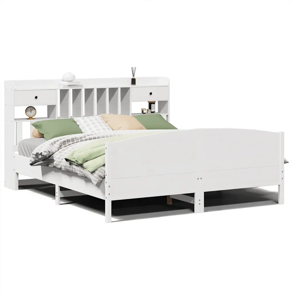Letto matrimoniale | Letto per adulti | Giroletto con Libreria senza Materasso 180x200 cm in Legno Pino