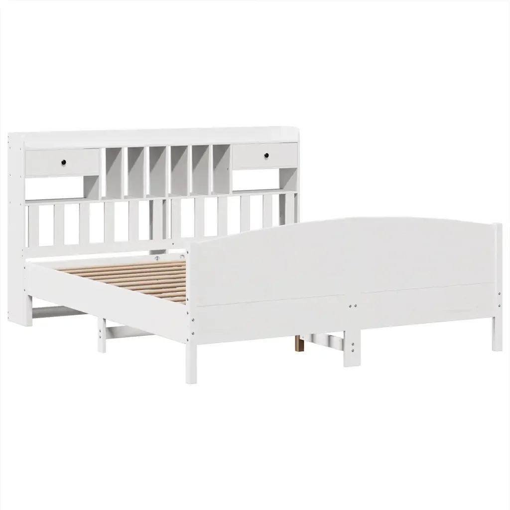 Letto matrimoniale | Letto per adulti | Giroletto con Libreria senza Materasso 180x200 cm in Legno Pino - Image 4