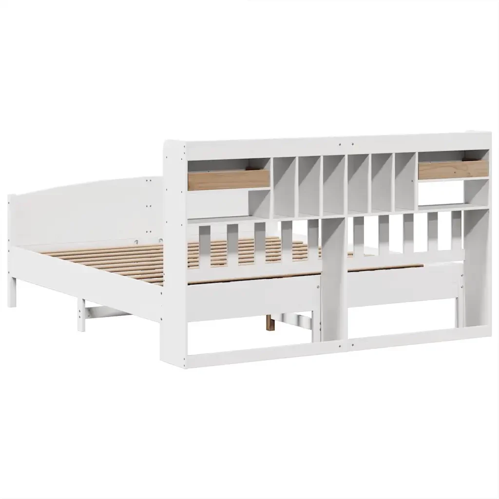 Letto matrimoniale | Letto per adulti | Giroletto con Libreria senza Materasso 180x200 cm in Legno Pino - Image 6