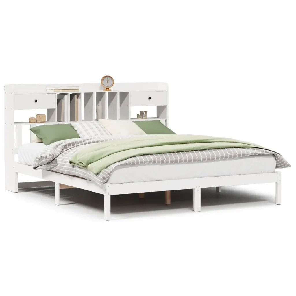 Letto matrimoniale | Letto per adulti | Giroletto con Libreria senza Materasso 180x200 cm in Legno Pino
