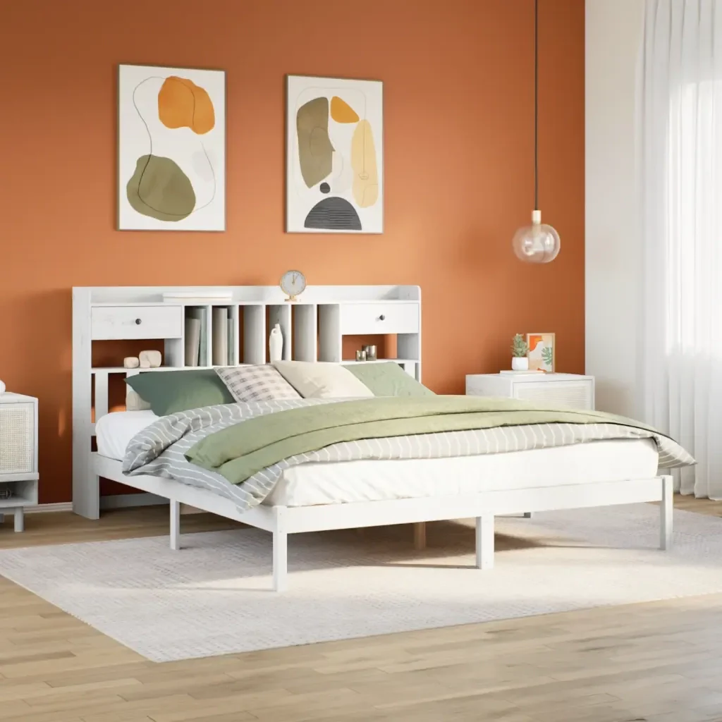 Letto matrimoniale | Letto per adulti | Giroletto con Libreria senza Materasso 180x200 cm in Legno Pino - Image 2