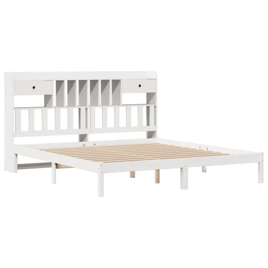 Letto matrimoniale | Letto per adulti | Giroletto con Libreria senza Materasso 180x200 cm in Legno Pino - Image 3