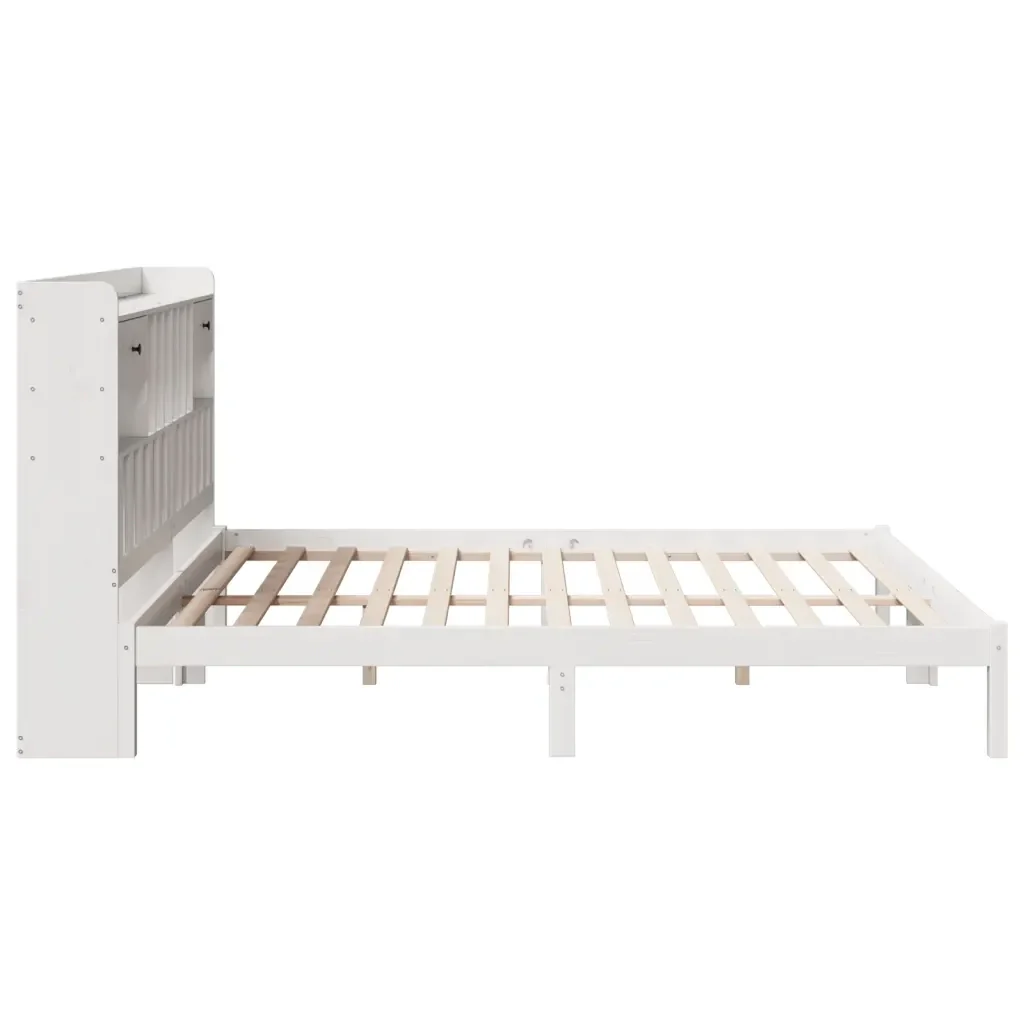 Letto matrimoniale | Letto per adulti | Giroletto con Libreria senza Materasso 180x200 cm in Legno Pino - Image 7