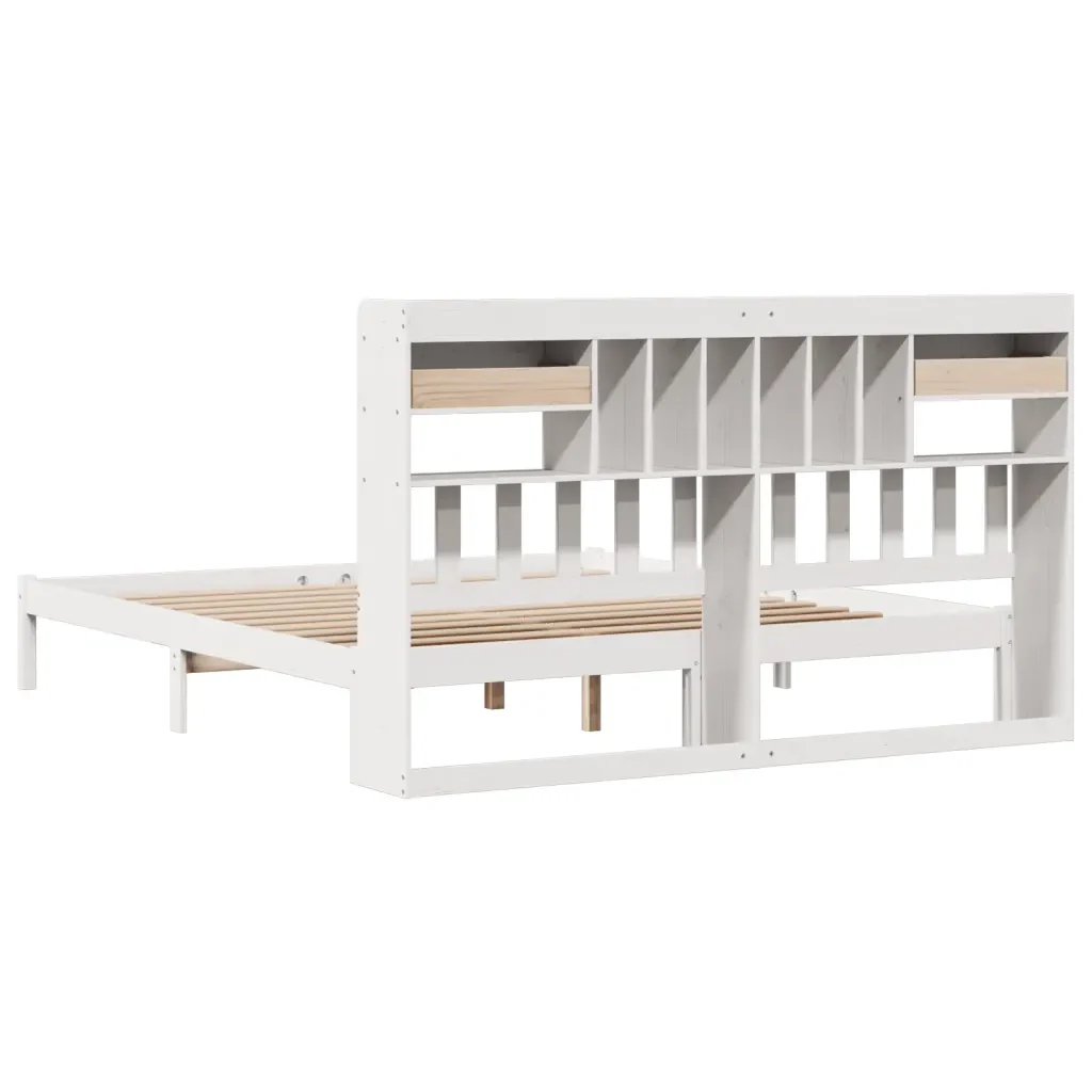 Letto matrimoniale | Letto per adulti | Giroletto con Libreria senza Materasso 180x200 cm in Legno Pino - Image 8