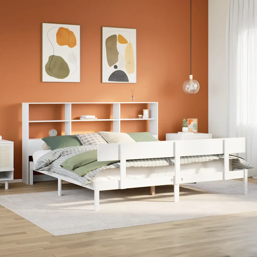 Letto matrimoniale | Letto per adulti | Giroletto con Libreria senza Materasso 180x200 cm in Legno Pino - Image 2