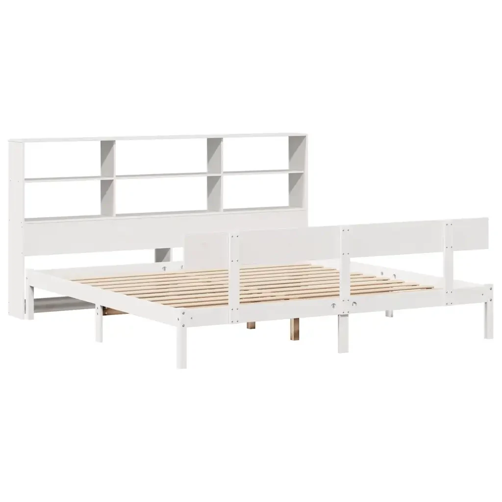 Letto matrimoniale | Letto per adulti | Giroletto con Libreria senza Materasso 180x200 cm in Legno Pino - Image 3