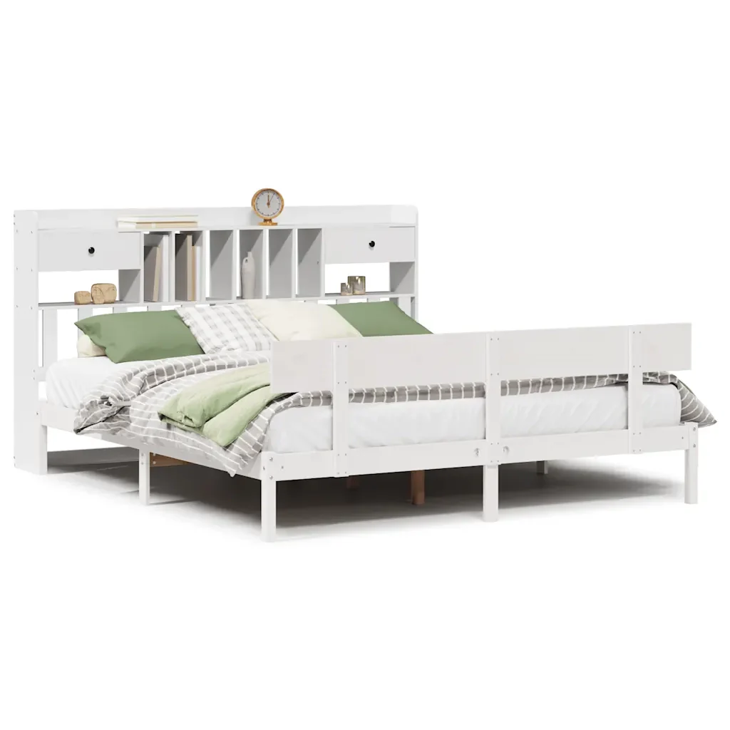 Letto matrimoniale | Letto per adulti | Giroletto con Libreria senza Materasso 180x200 cm in Legno Pino