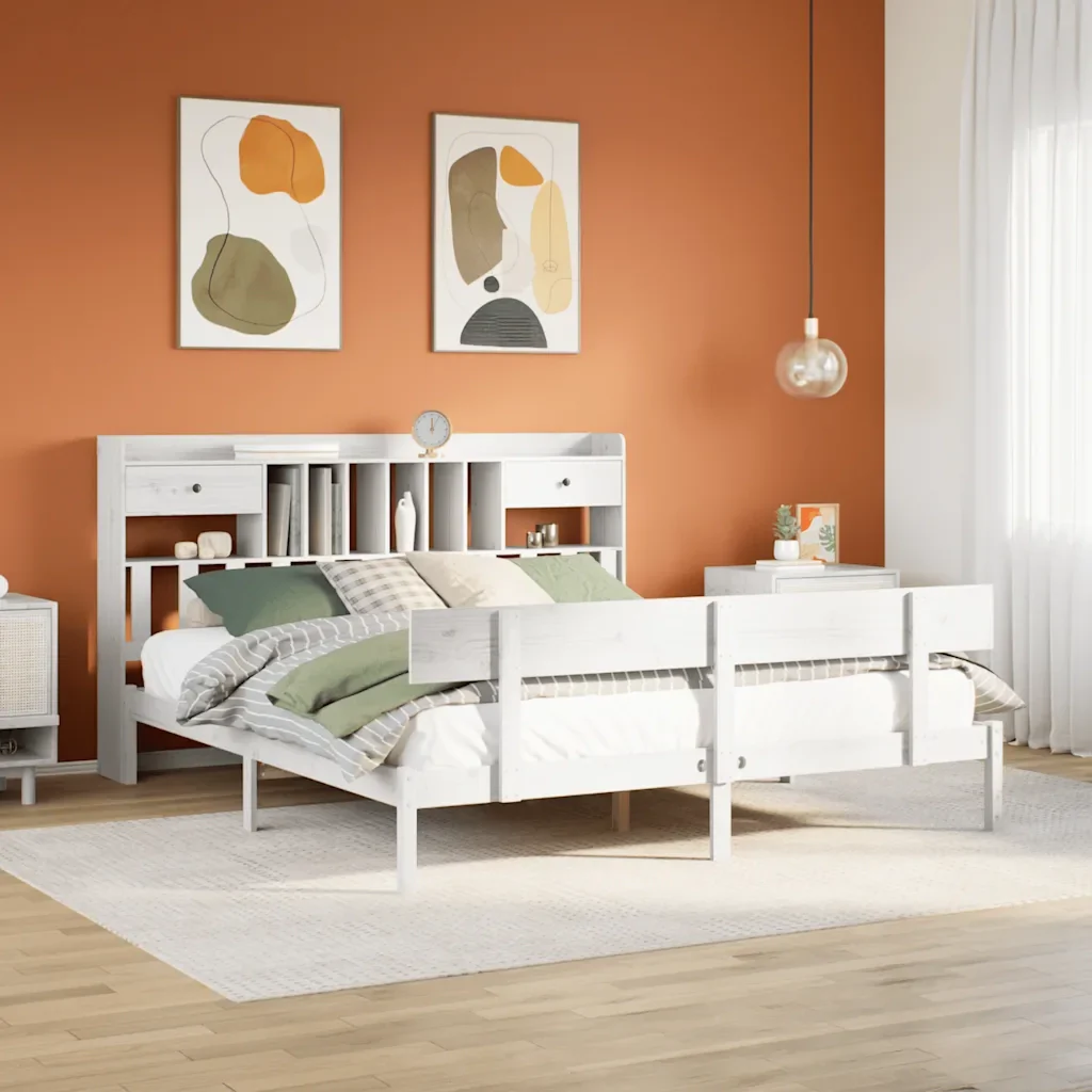 Letto matrimoniale | Letto per adulti | Giroletto con Libreria senza Materasso 180x200 cm in Legno Pino - Image 2