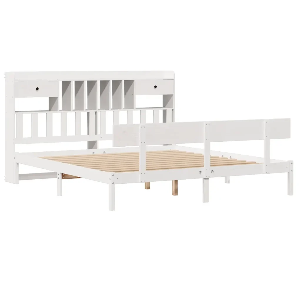 Letto matrimoniale | Letto per adulti | Giroletto con Libreria senza Materasso 180x200 cm in Legno Pino - Image 4