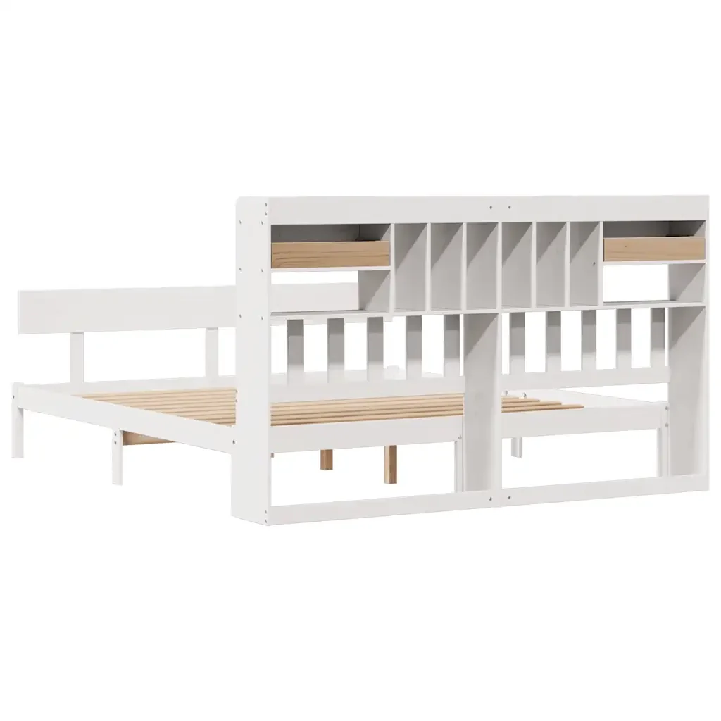 Letto matrimoniale | Letto per adulti | Giroletto con Libreria senza Materasso 180x200 cm in Legno Pino - Image 8