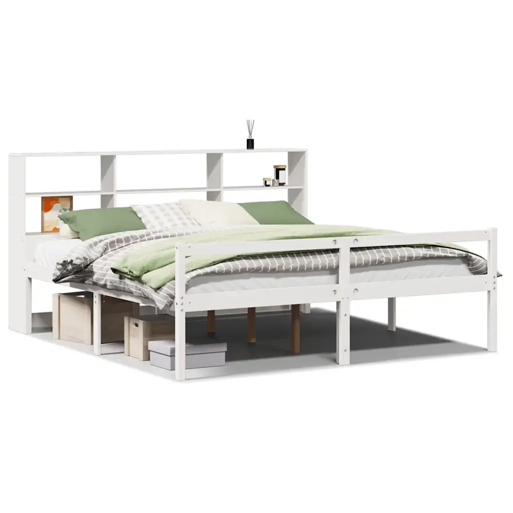 Letto matrimoniale | Letto per adulti | Giroletto con Libreria senza Materasso 180x200 cm in Legno Pino