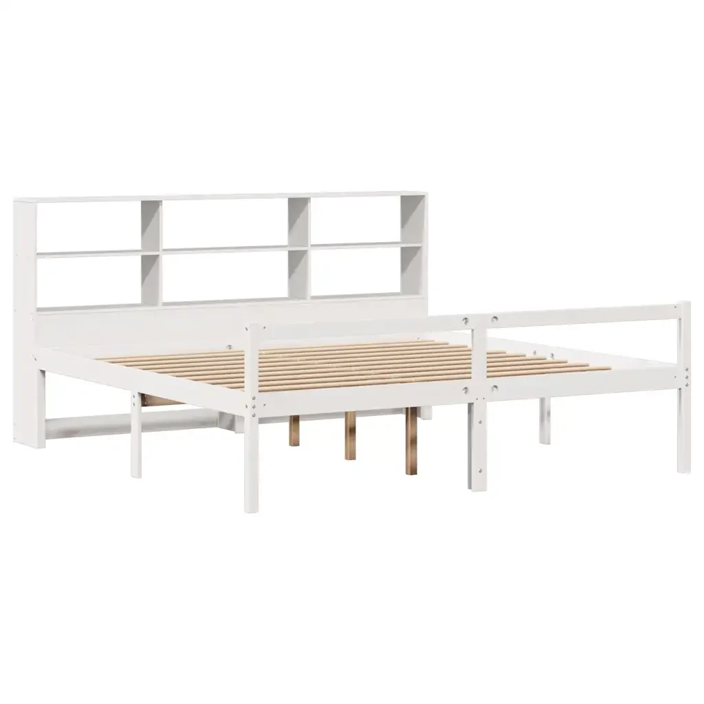 Letto matrimoniale | Letto per adulti | Giroletto con Libreria senza Materasso 180x200 cm in Legno Pino - Image 3