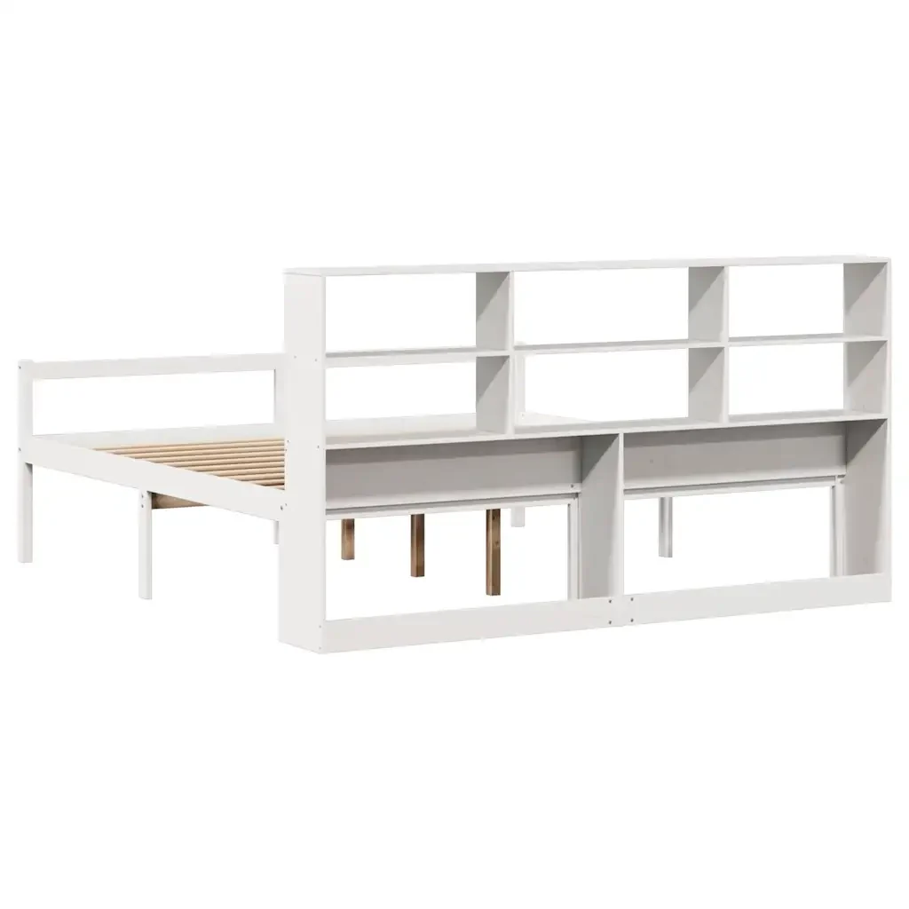 Letto matrimoniale | Letto per adulti | Giroletto con Libreria senza Materasso 180x200 cm in Legno Pino - Image 6
