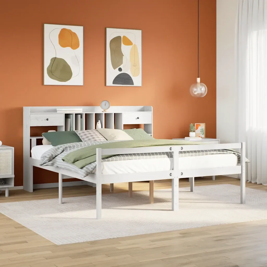 Letto matrimoniale | Letto per adulti | Giroletto con Libreria senza Materasso 180x200 cm in Legno Pino - Image 2