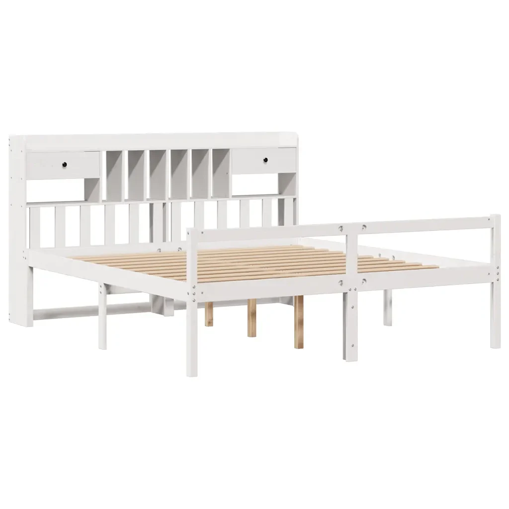 Letto matrimoniale | Letto per adulti | Giroletto con Libreria senza Materasso 180x200 cm in Legno Pino - Image 4