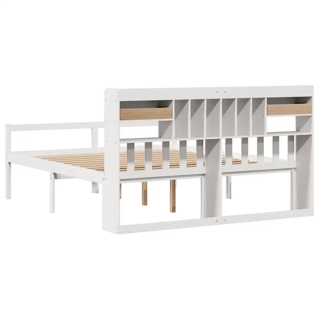 Letto matrimoniale | Letto per adulti | Giroletto con Libreria senza Materasso 180x200 cm in Legno Pino - Image 6