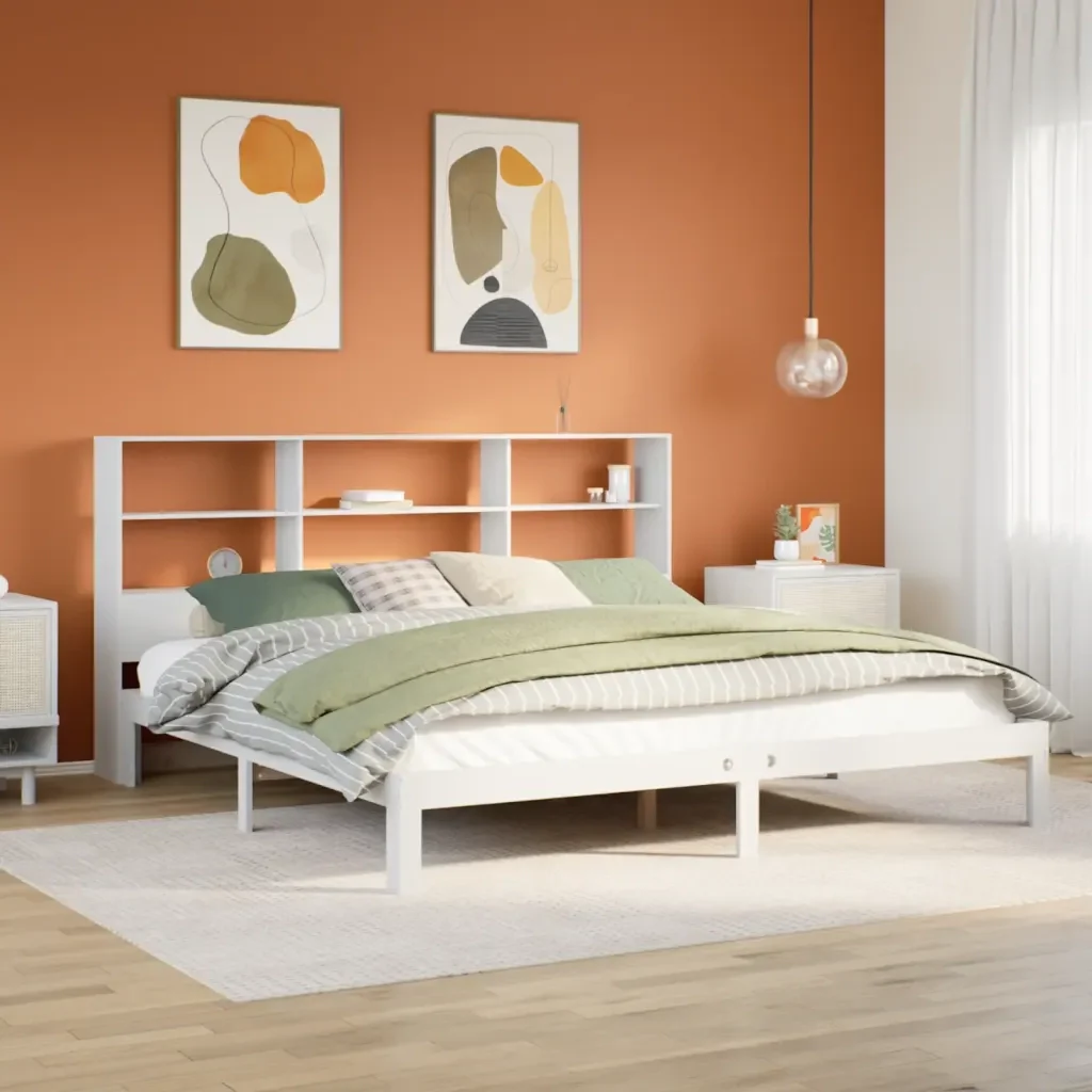 Letto matrimoniale | Letto per adulti | Giroletto con Libreria senza Materasso 180x200 cm in Legno Pino - Image 2