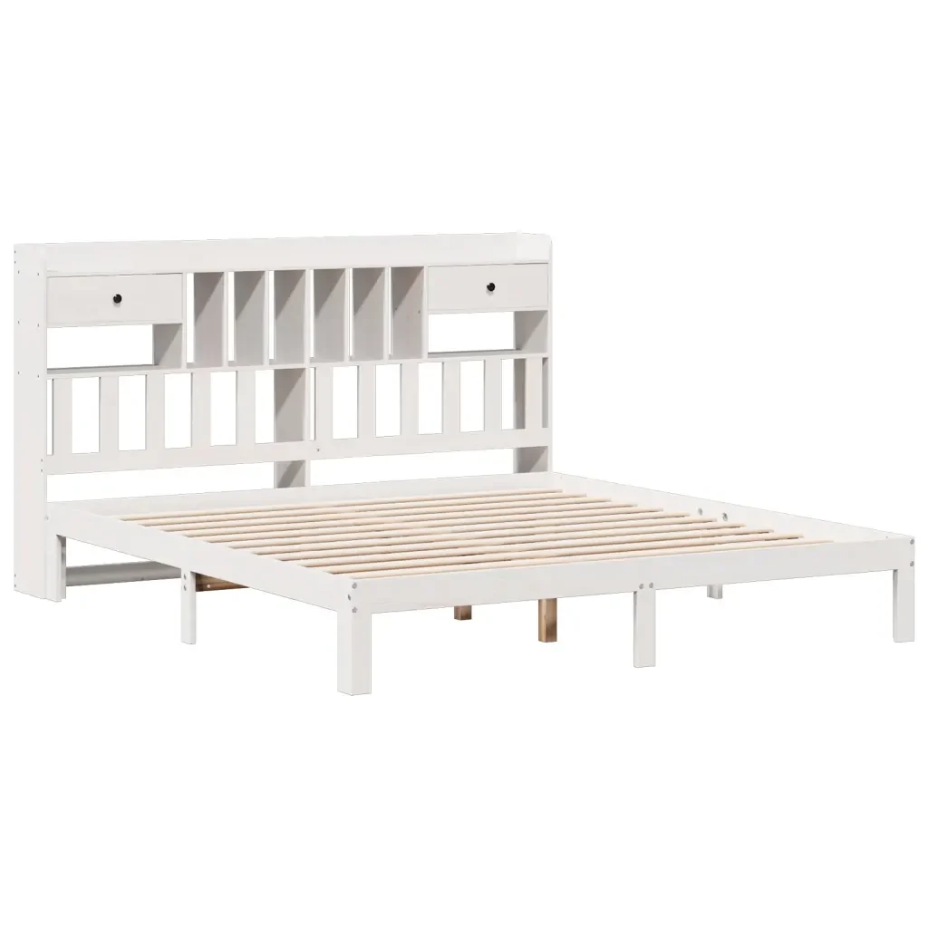 Letto matrimoniale | Letto per adulti | Giroletto con Libreria senza Materasso 180x200 cm in Legno Pino - Image 3